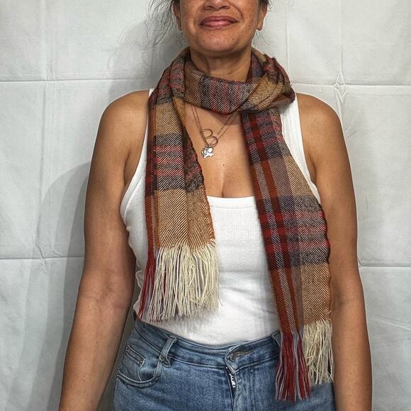 Tan Plaid Fall Scarf - Picture 1 of 8